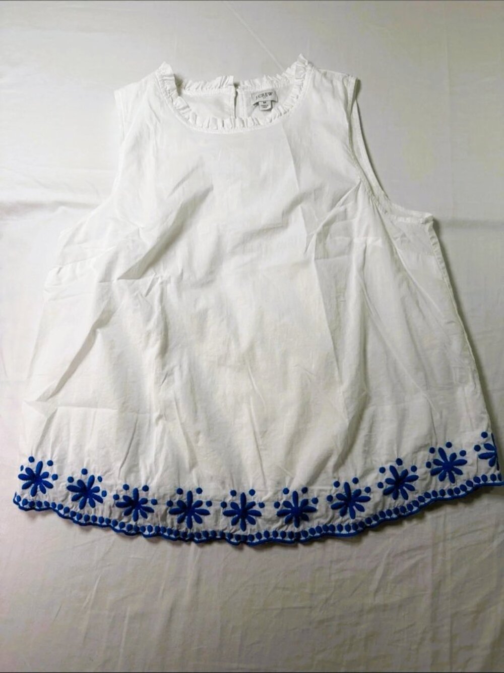 J.CREW Womens White Scoop Neck Sleeveless Floral Embroidered Blouse Top M